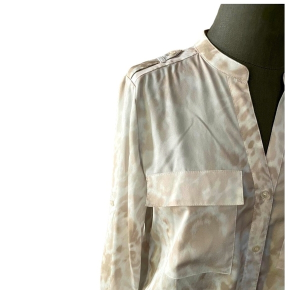 Women’s Blouse CALVIN KLEIN Animal Print Shirt V-neck Blouse Chiffon Shirt Top - Picture 5 of 8